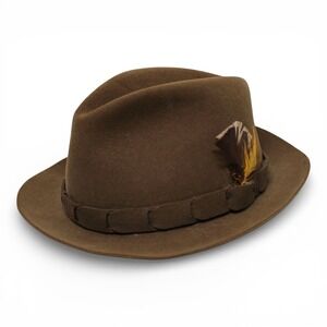 Churchill Ltd Seaton Neiman Marcus Mens 7 1/4 Brown Fur Felt Fedora Hat